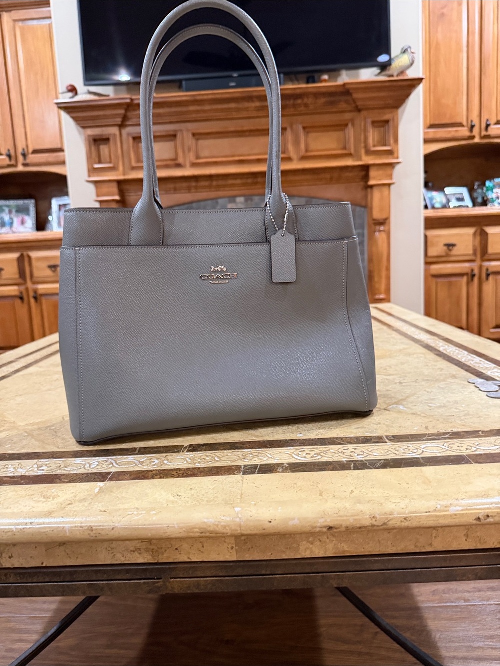 Coach Taupe Leather Tote with Top Handles